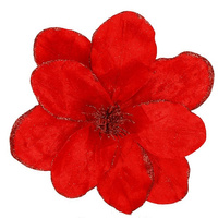 Fleur artificielle de magnolia sur tige Décoration florale 31 cm rouge