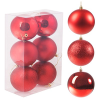 Boule de Noël, 6 pièces, Ø 10 cm, rouge, incassable