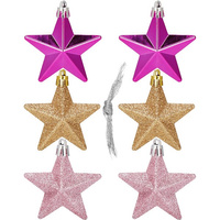 Boules de Noël petites étoiles 6,5 x 7 cm 6 pièces Rose