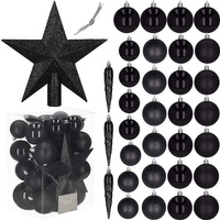Ensemble de boules de Noël en plastique 33 pièces de différentes tailles noir