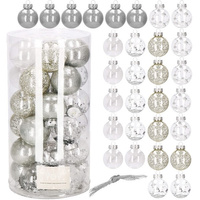Boules de Noël en plastique avec plumes confettis 30 pièces.