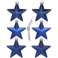 Boules de Noël petites étoiles 6,5 x 7 cm 6 pièces Bleu foncé