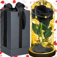 Rose éternelle dans un verre avec guirlande lumineuse LED noire