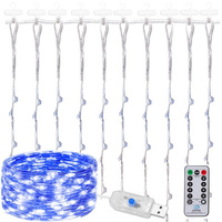 Lichtervorhang, 3 x 3 m, 300 LEDs, 8 Leuchtmodi, USB, Lumière bleue