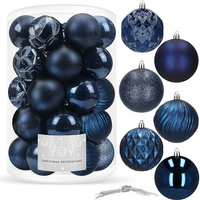 Boules de sapin de Noël en plastique, ensemble de 30 pièces, bleu foncé