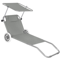 Chaise longue avec auvent et roues dossier réglable gris