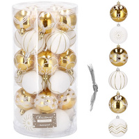 Boules de Noël, 30 pièces, or-blanc, incassables