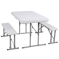 Banc de brasserie Ensemble de jardin Table de jardin 2 bancs Pliable blanc