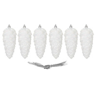 Décorations de Noël en forme de cônes de sapin blanc 14 cm 6 pièces