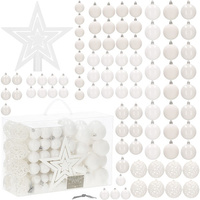 Boules de sapin de Noël en plastique 100 pièces avec pointe d'arbre, boules blanches