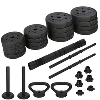 Ensemble d'Haltères Courts, Haltères Longs, Kettlebell 30 kg, Set d'Haltères avec Tube de Connexion en Acier Réglable