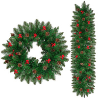 Guirlande de sapin de Noël avec baies d'oiseaux et véritables pommes de pin 110 cm