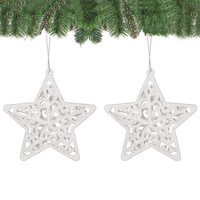 Décorations de sapin de Noël, lot de 2, étoiles, blanc, 8 cm