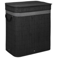 Panier à linge en bambou avec couvercle 2 compartiments pliable avec poignées de transport 100 L
