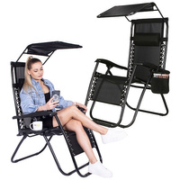 Chaise de jardin avec repose-pieds 2 pièces, auvent, porte-gobelet, sac suspendu