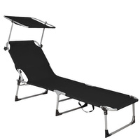 Chaise longue de jardin avec auvent 188 cm de long Poignées de transport noires