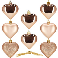 Boules de Noël en forme de cœur en or rose, 8 pièces en plastique