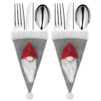 Bestecktaschen 2 Stk., gris, 18 x 10 cm, bonnet à pompon