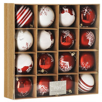 Boules de Noël design rouge motifs d'hiver 16 pièces.