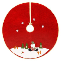 Tapis de sapin de Noël rond avec application 90 cm rouge