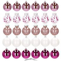 Boules de sapin de Noël en perles de plastique confettis 30 pièces, rose