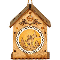 Décoration de sapin de Noël Maison en bois Bonhomme de neige 6,5 x 9 cm illuminée