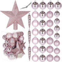 Ensemble de boules de Noël en plastique 33 pièces de différentes tailles rose