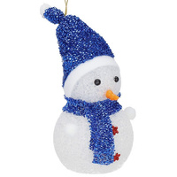 Décoration de sapin de Noël Bonhomme de neige avec bonnet bleu à piles