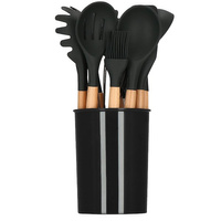 Ensemble d'ustensiles de cuisine 12 pièces, bambou, noir