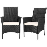 Fauteuil de jardin avec accoudoirs en polyrotin 2 pièces noir