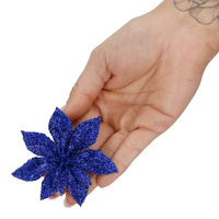 Étoile de Noël Poinsettia avec paillettes 8 cm bleu foncé avec paillettes