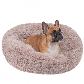 Lit pour chien 80 cm Café Rond en Fourrure Synthétique