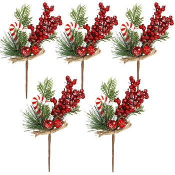 Branches décoratifs avec baies d'oiseaux, pommes et sequins de bâton de sucre 25 cm