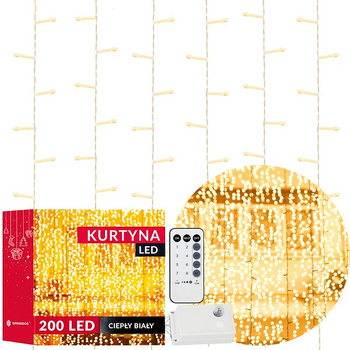 Rideau Lumineux Intérieur Lumière Chaude Blanche 200 LEDs 3 x 2 m Déco Fenêtre