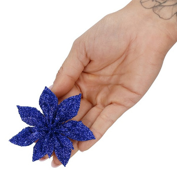 Étoile de Noël Poinsettia avec paillettes 8 cm bleu foncé avec paillettes