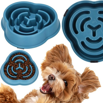 Gamelle pour chien avec des rainures profondes en bleu