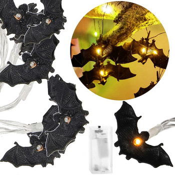 Décoration d'Halloween Guirlande lumineuse LED avec chauves-souris 10 LEDs alimentée par batterie