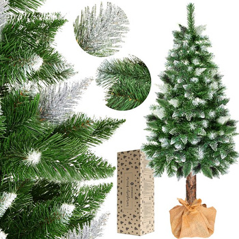 Arbre de Noël avec tronc en bois, pommes de pin naturelles, neige artificielle 180 cm, Pin Diamant