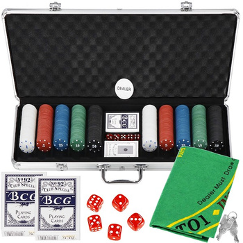 Pokerset 500 Jetons 2 Jeux de cartes Tapis de jeu 5 Dés inclus Valise