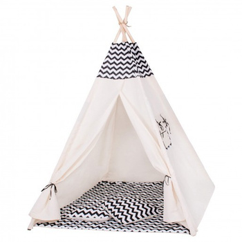 Tipi Tente, Tente pour Enfants Tipi, Motif Zig Zag, Tente de Jeu avec Tapis de Sol et 2 Coussins