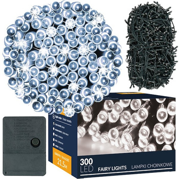 Chaîne de lumières intérieure avec diodes blanches froides 300 LEDs 8 modes 21,5 m IP20