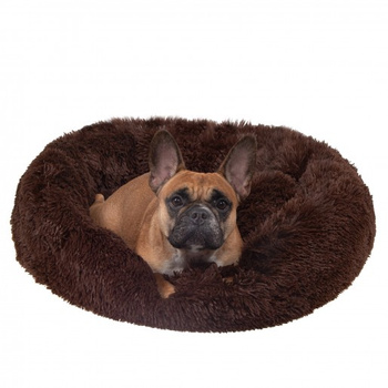 Hundebett Liegeplatz 60 cm Rund-Form Kunstfell braun weich