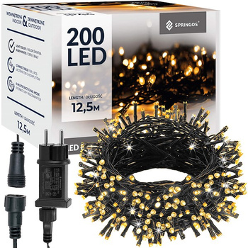 Chaîne lumineuse pour intérieur et extérieur diodes blanc chaud 8 modes 200 LEDs 12,5 m