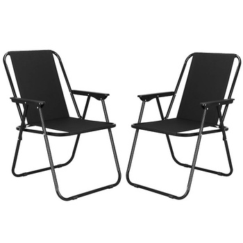 Chaises pliantes Chaises de camping avec accoudoirs Chaises de pêche 2 pièces noir