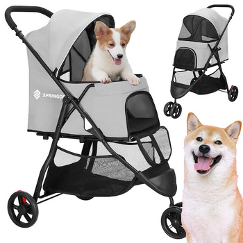 Chariot pour chien avec auvent Trolley jusqu'à 15 kg Buggy pour chiens Fenêtre en filet