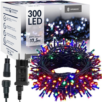 Chaîne de lumières LED avec 300 LED multicolores 17,5 m 8 modes Effet flash Alimenté par batterie