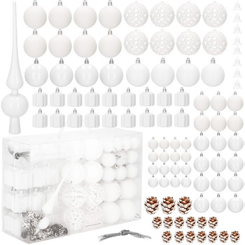 Boules de Noël avec pointe, 100 pièces, plastique, blanc