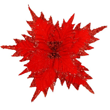 Weihnachtsstern Poinsettie mit Stiel Glitter 35 cm rot mit Glitter