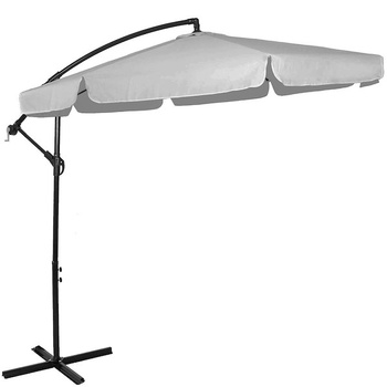 Parasol de jardin à bras articulé avec manivelle incluse et housse grand parasol en gris clair