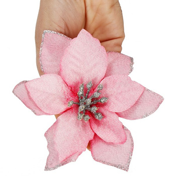 Weihnachtssternblüte künstliche Poinsettie mit Klammer 12,5 cm rosa